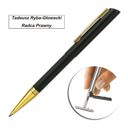 Długopis z pieczątką w eleganckim etui Heri Diagonal 3020 czarno-złoty